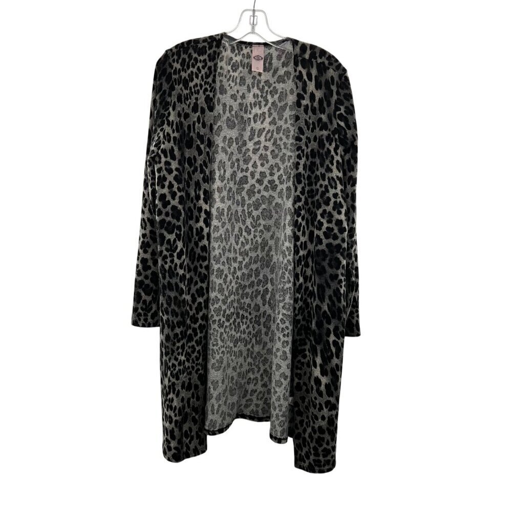 Pink Coconut Womens Leopard Print Open Front Cardigan Black/Gray Size Large